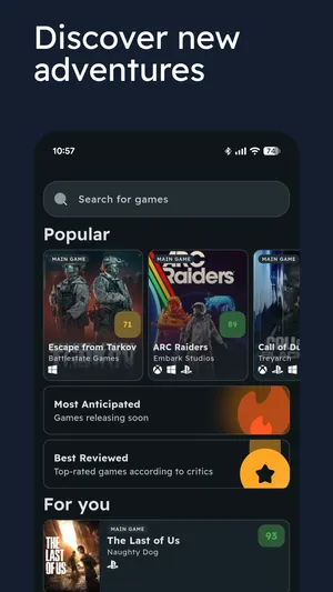 Browse trending and upcoming games